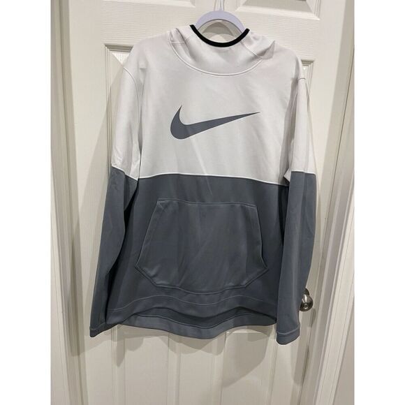 Nike Therma Fit Hoodie Mens XL White Gray Pullover Sweatshirt */ 65-32 - Picture 1 of 7